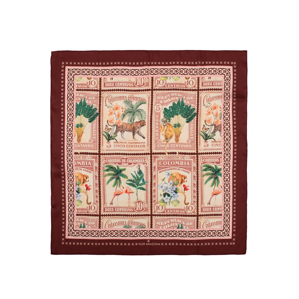 Burgundy Stamps Scarf Flor Amazona Colombia