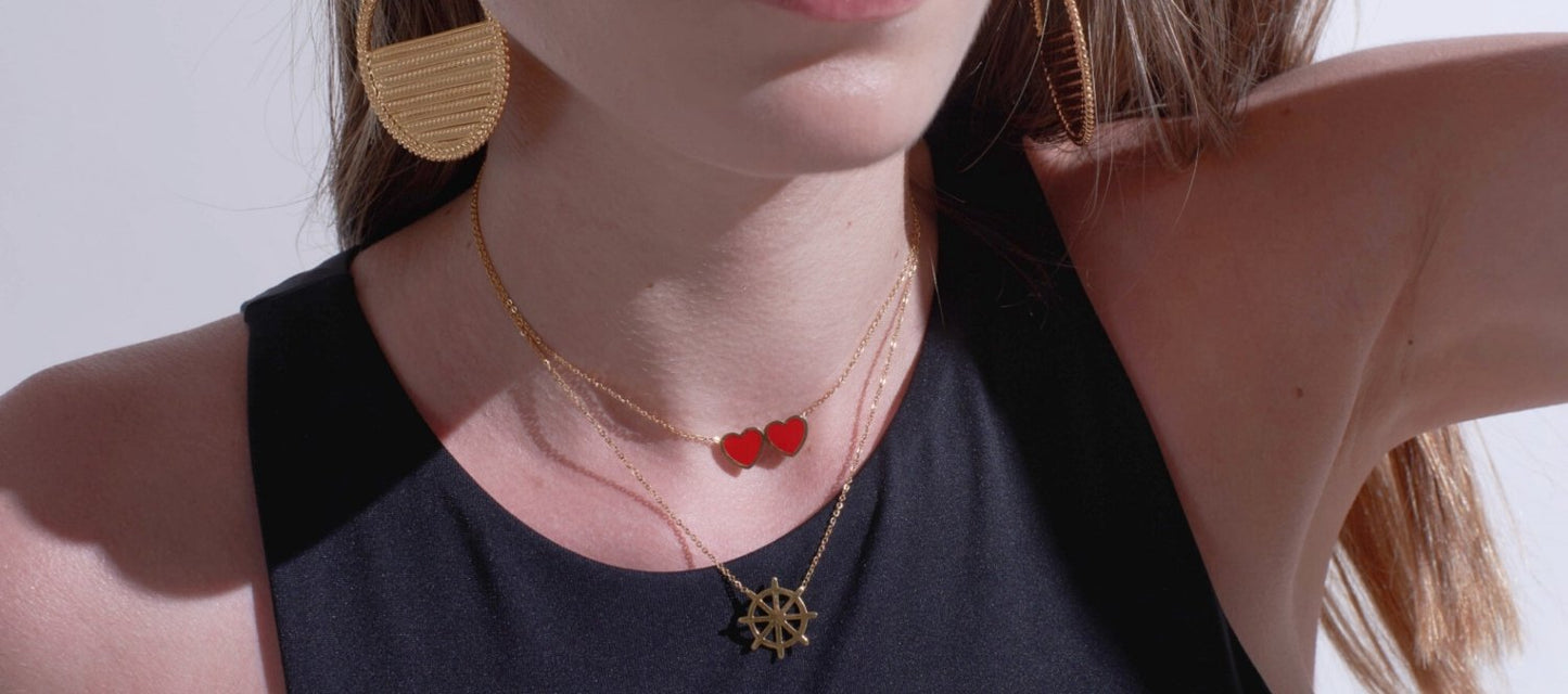 Double Heart Necklace Flor Amazona Colombia