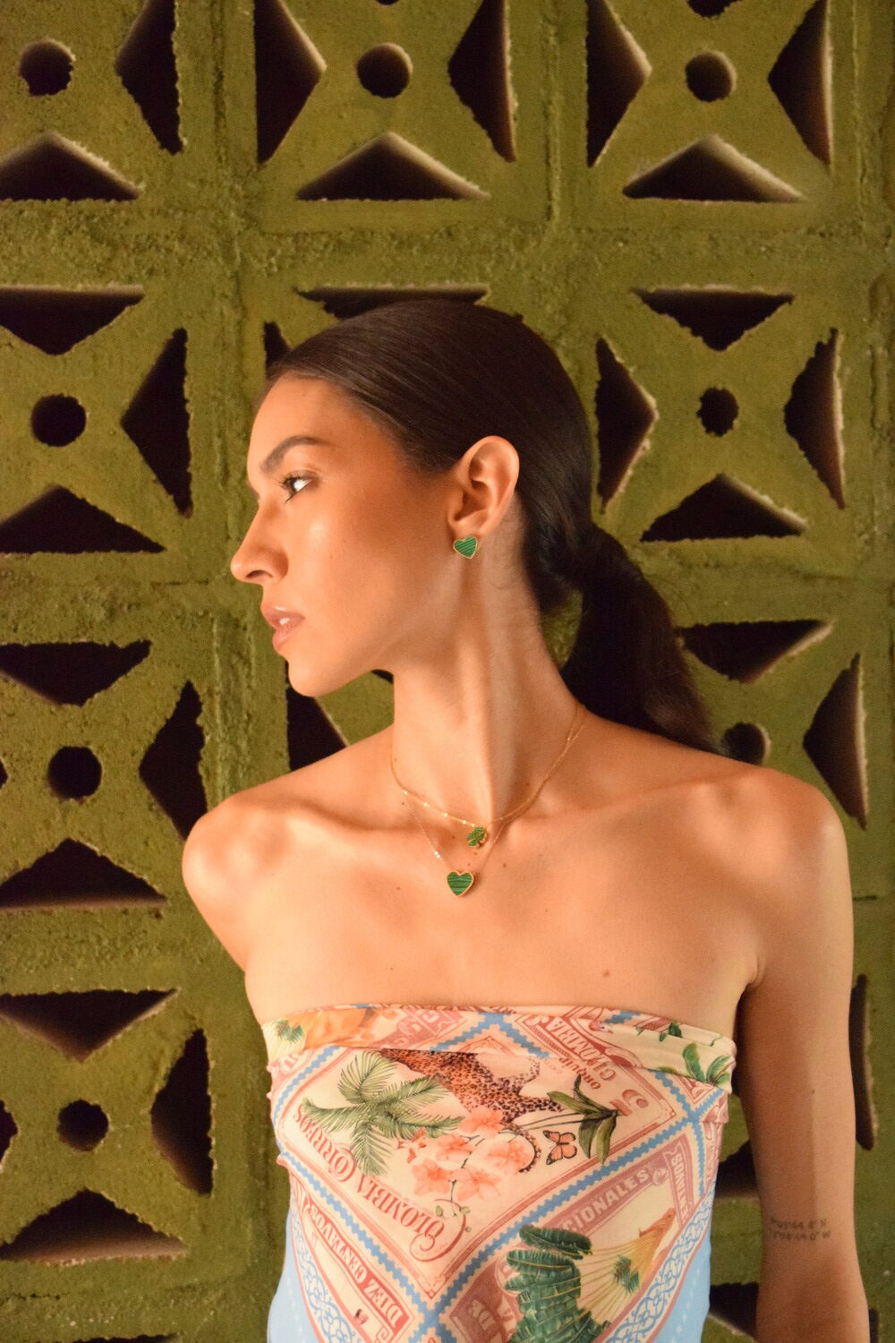 Malachite Heart Earrings Flor Amazona Colombia