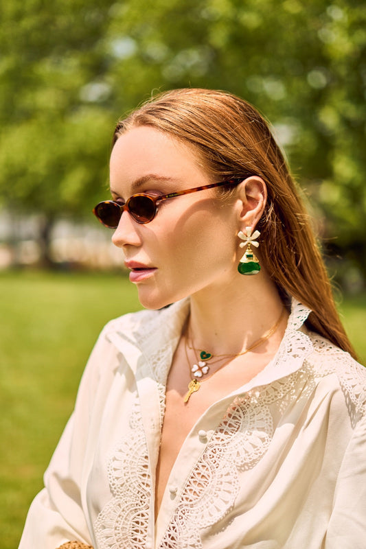 MAXI GREEN EARRINGS Flor Amazona Colombia
