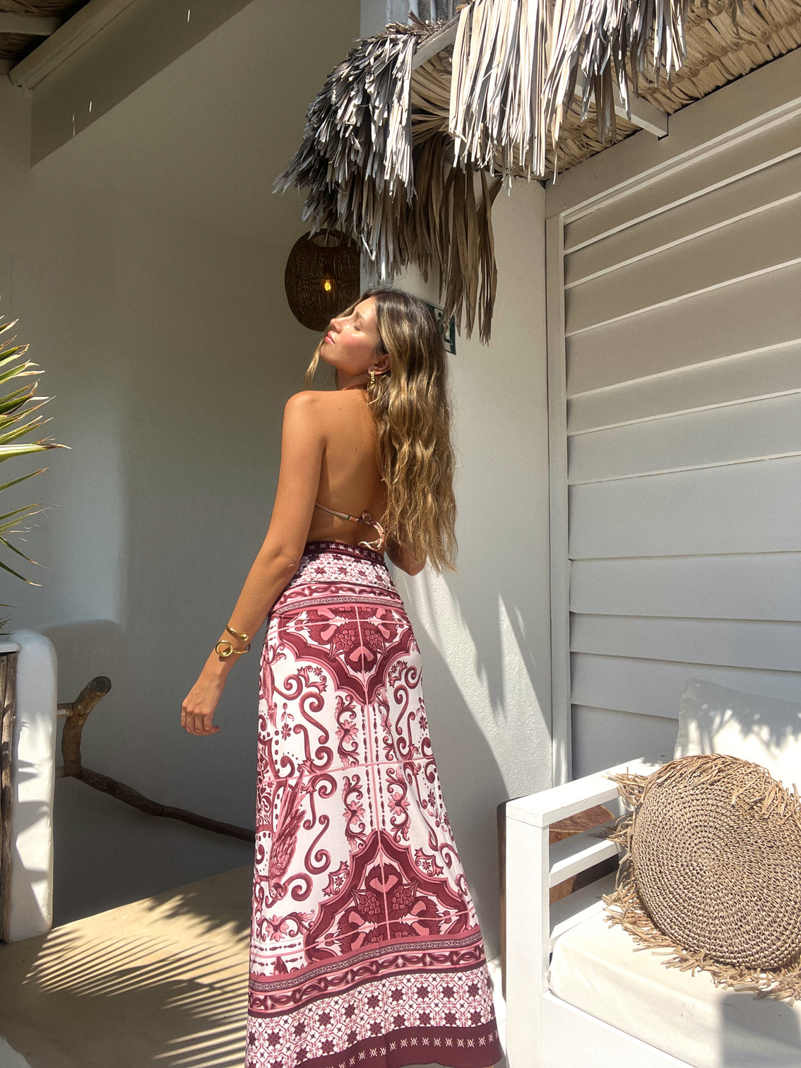 BURGUNDY AZULEJOS BEACH WRAP Flor Amazona Colombia